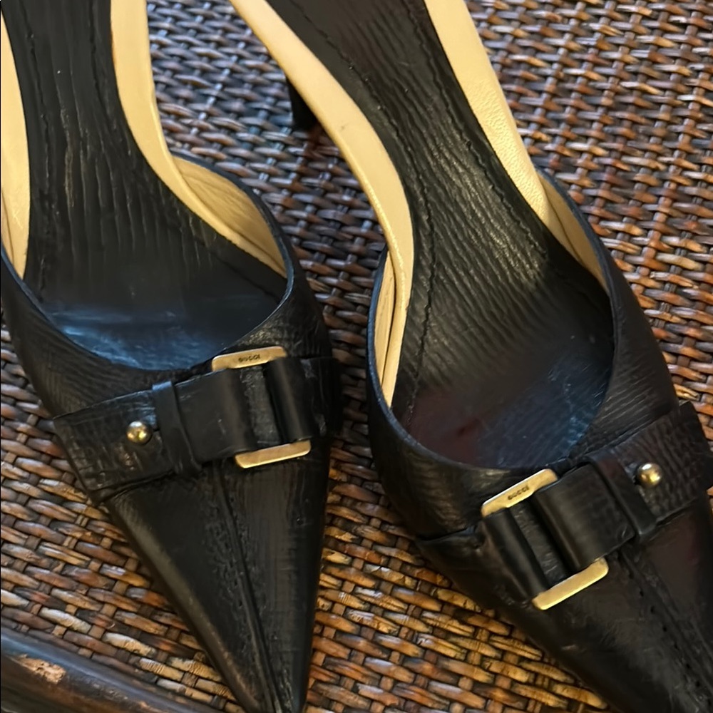 Gucci Black Heels with Gold Buckle